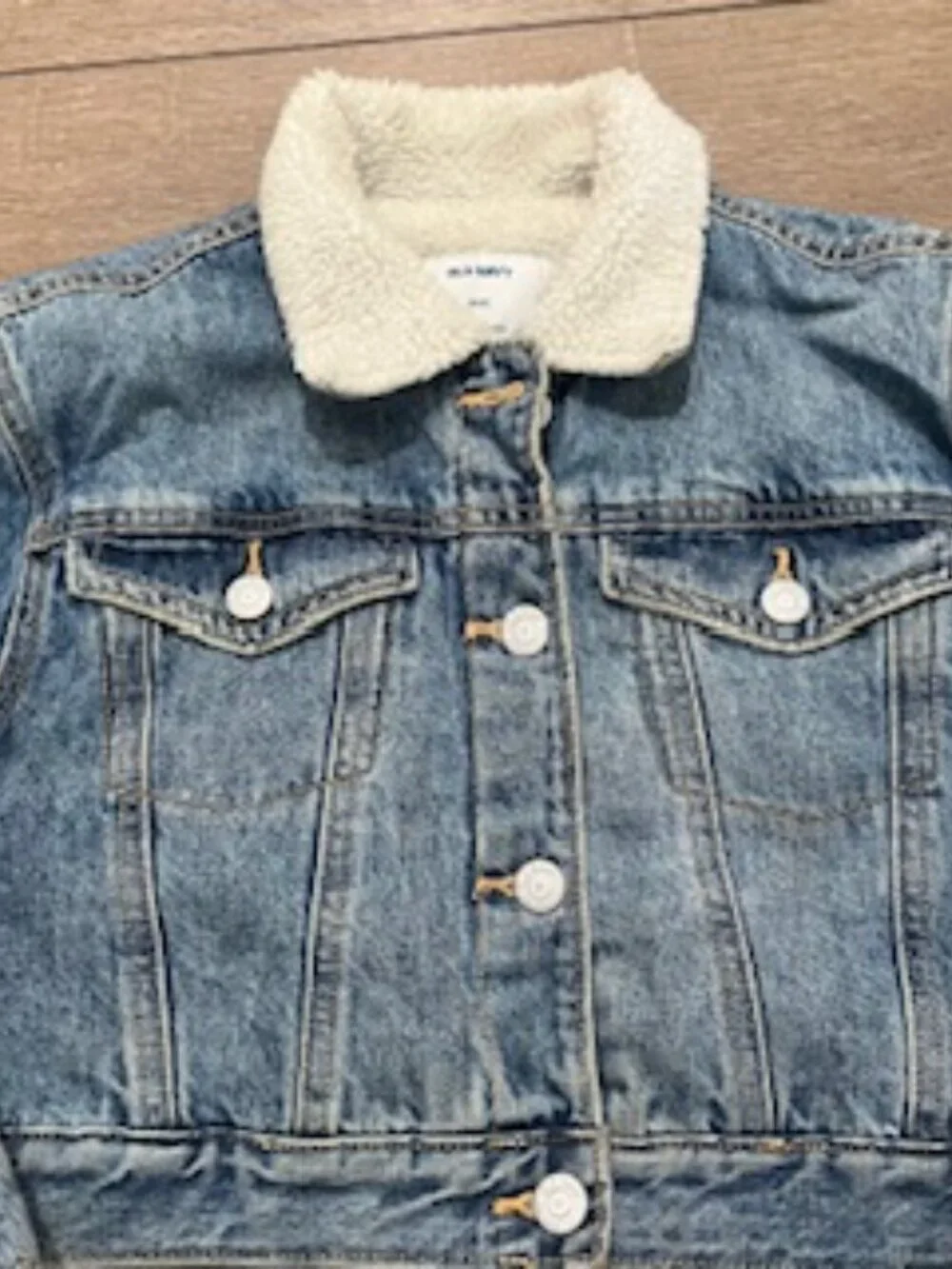 Old Navy Denim Jacket Girls size Medium (8) Sherpa lined cropped Barn Coat